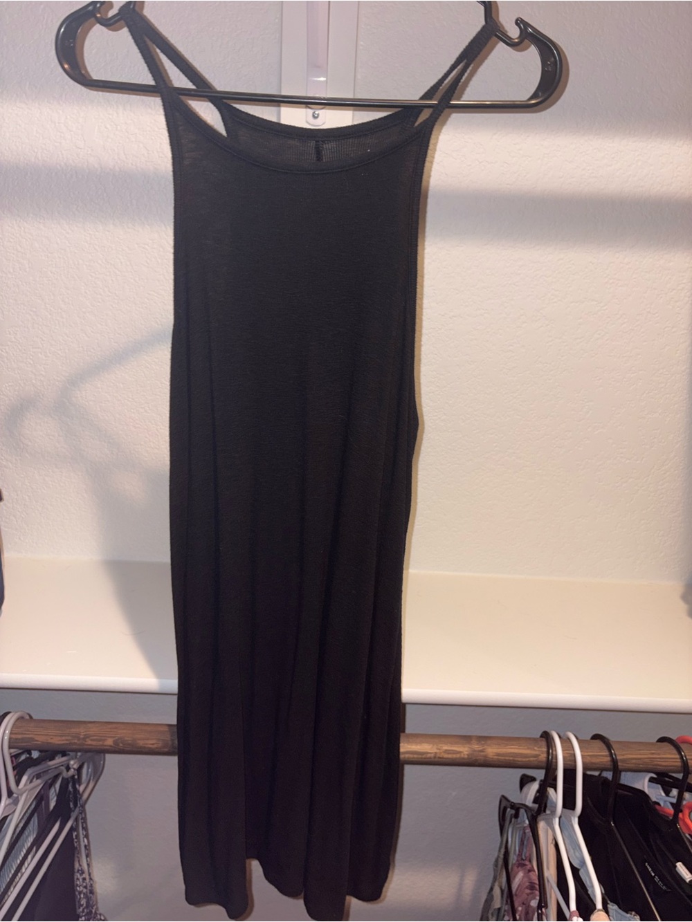 aerie Black Ribbed Midi Tank Dress